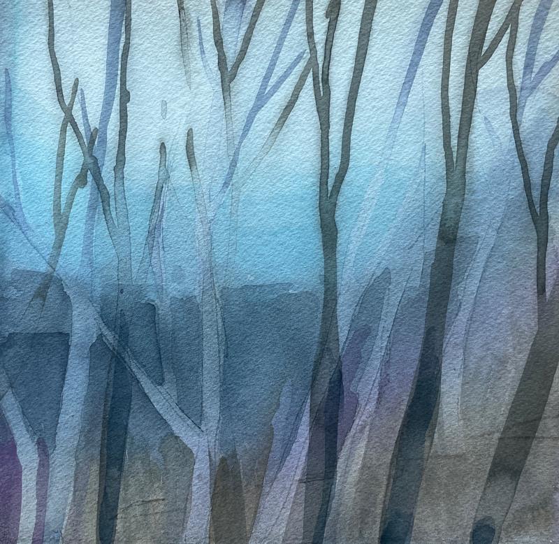 Kjell Ekström,  Bland träden, akvarell, 24x24 cm, 2026