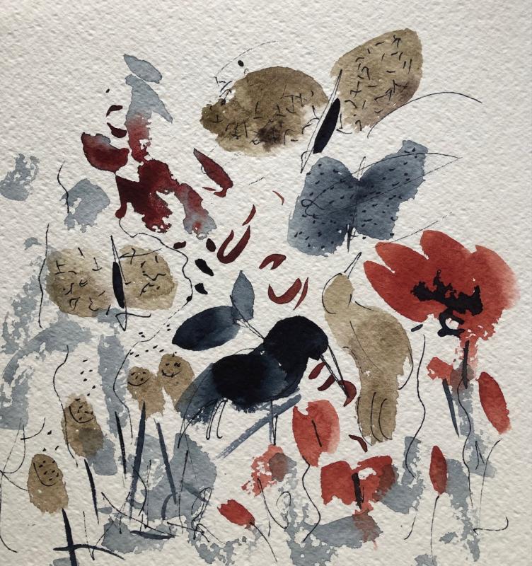 Marlene Lindbäck "Mångfald II" Akvarell 0,40x0,40