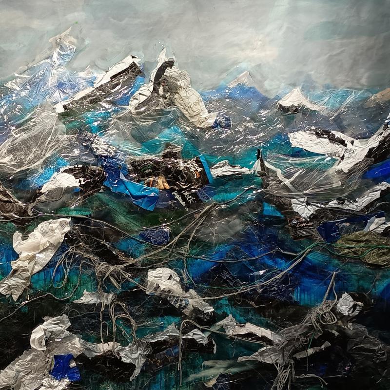 Myrskymeri III, 140 x 240 cm, jätemuovi- ja akryylimaalaus, 2025