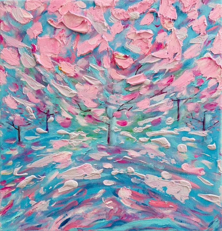 Kevät talvi Hanami, kaikki täällä yhtä aikaa- Detail  of a 50x40cm painting, oil on canvas, 2025