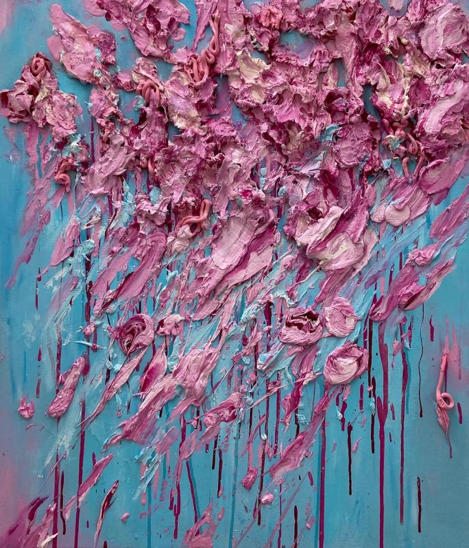 Hanamin lumo from Hanami series, mixedmedia painting, 70x60cm, 2025