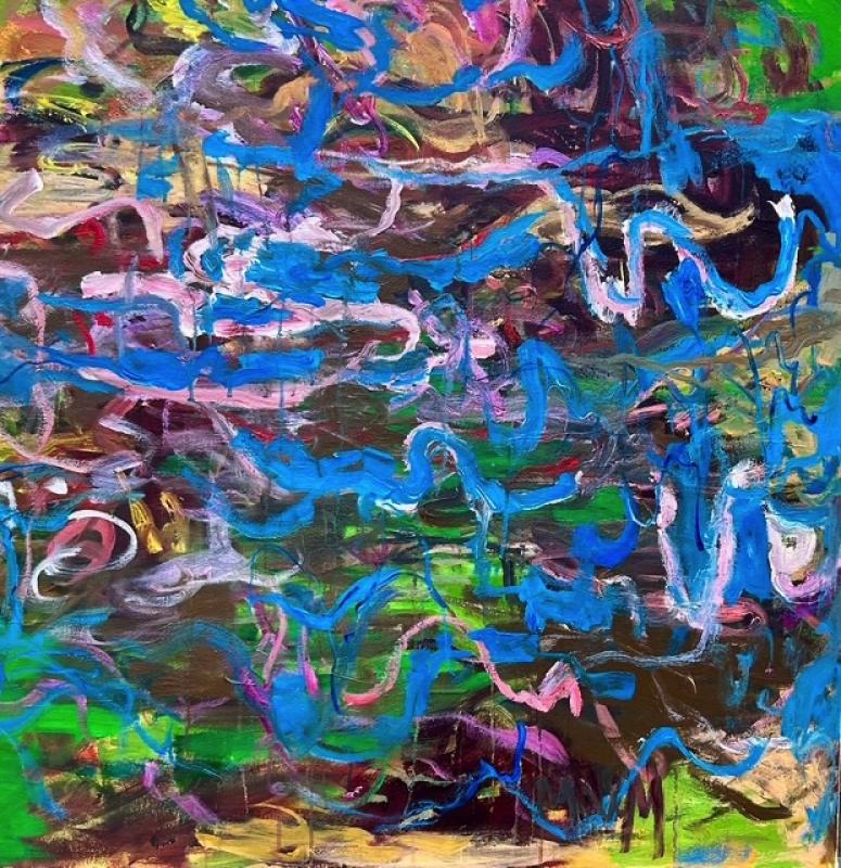 Marja Maljonen, Puro, akryyli-öljy, kangas, 100 x 100,  2024