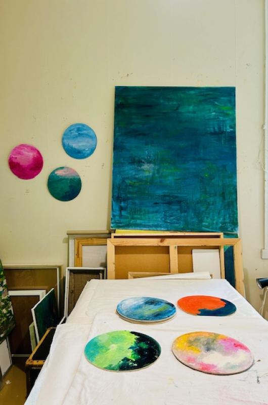  MarjaMaljonen, Meren äänet, akryyli-öljy, kangas, 80 x 100, 30 x 30 , 2025
 