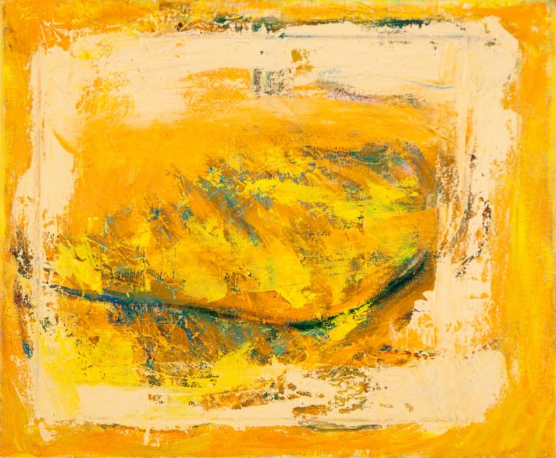 Musta viiva keltaisessa 39 x 63,  2022, öljy