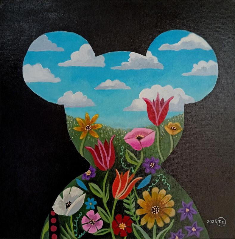 Tuula Toukkari, Blooming Sky, akryyli, 40x40cm, 2025
