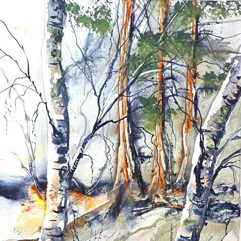 Mellan björkarna, akvarell, 2026