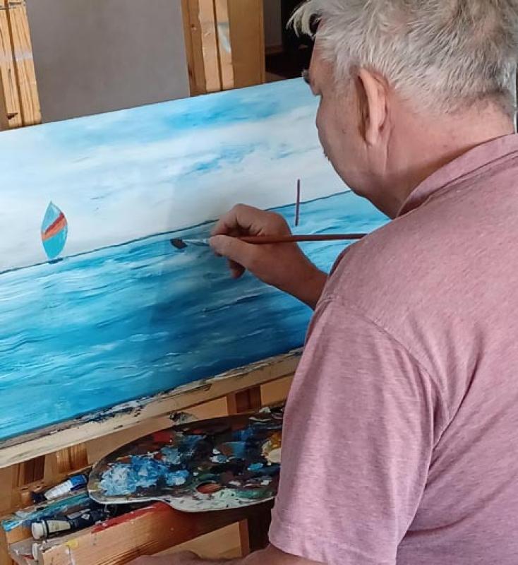 Fjärden vid Senskär, målar i ateljén