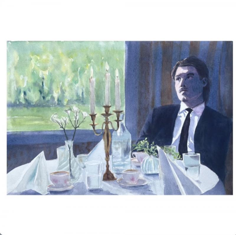 Summer funeral, watercolor, 38 x 56 cm. 2024