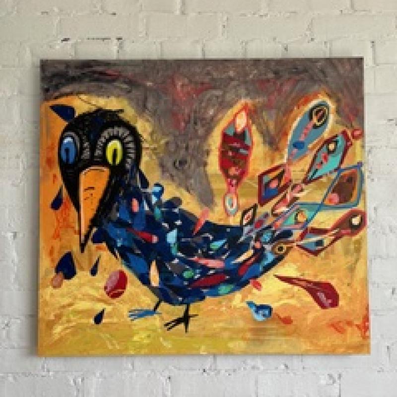 Janne Viljakainen. Harakka Harapaisista. Akryyli, sekatekniikka. Mdf- levyllä. 103 x 94 cm. 2025