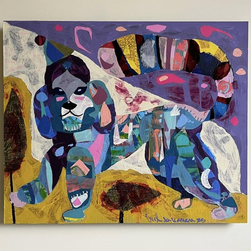 Janne Viljakainen. Dogi. Sekatekniikka. Mdf. 90 x 70cm. 2024