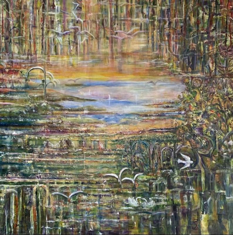 Tarja Seewald/ Sarastus, akryyli, 95x95cm, 2025