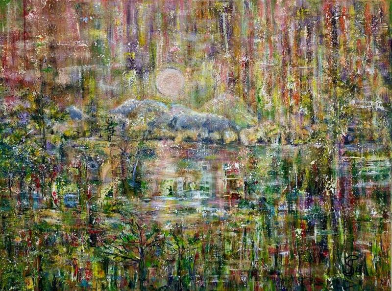 Tarja Seewald/ Roosa aamu, akryyli,  50x70cm, 2025