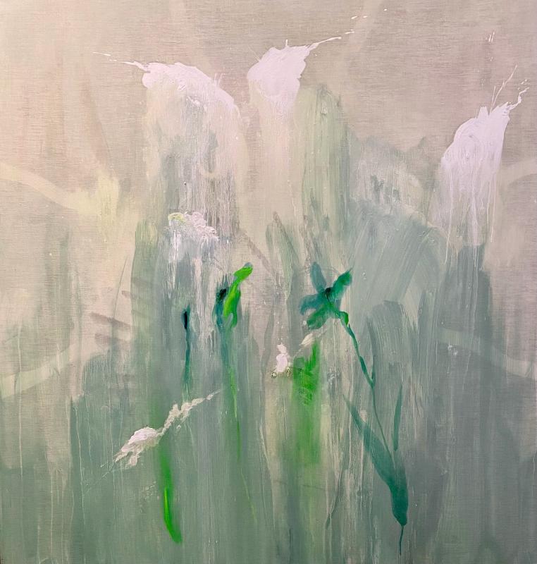 Spring is almost here my darling 2025, Akryyli, jänisliima, pigmentti, muste 150cm x 140cm/ Akryl, kaninskinnslim, bläck 150cm x 140cm / Acrylic, rabbit-skin glue, ink 150cm x 140cm