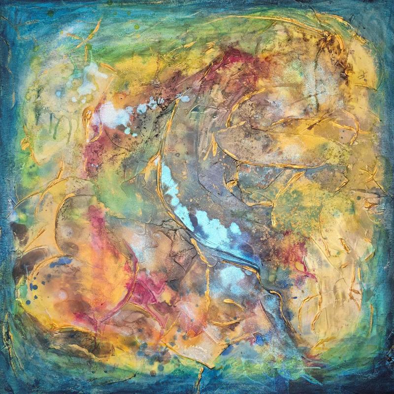 Maa nähtynä lasi-ikkunan läpi Lea Karvala 2026 Akryyli ja akryylimuste 80 x 80 cm