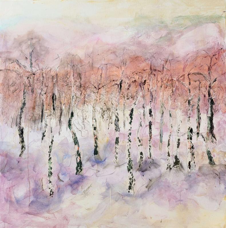 Joyful morning glory sleeps Lea Karvala 2025 akryyli kankaalle  85 x 85 cm 