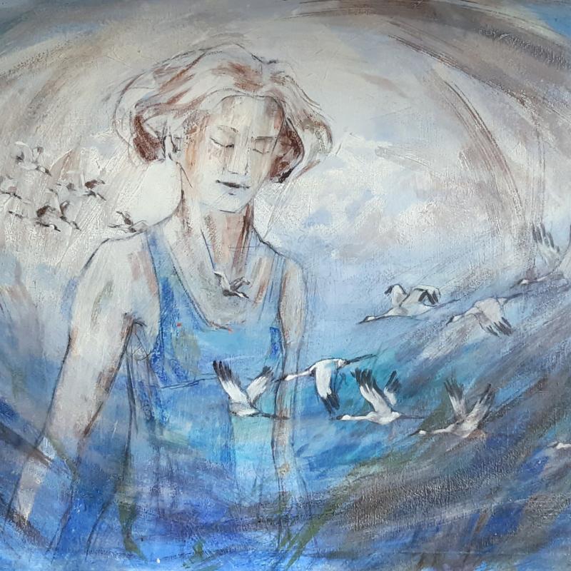 Jaana Saario, End of the Summer, 2025, 140 x 90 cm, oil color, tempera, beeswax, ink, charcoal