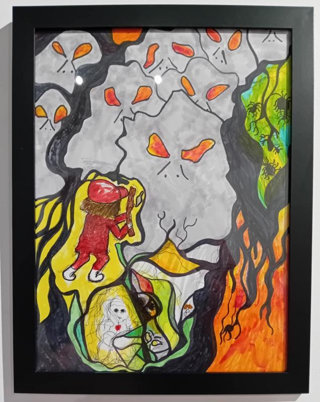 Lejonets strid, tusch på papper, A3, 2024