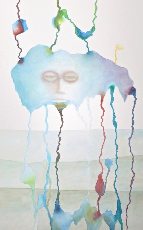 Tero Somes, Vain uneni on valveilla, akvarelli, 80 x 50 cm, 2025