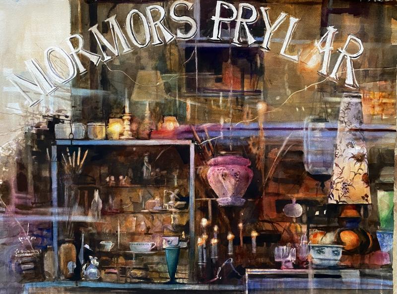 Anette Gustafsson, "window shopping", akvarell 75x105 cm, 2025