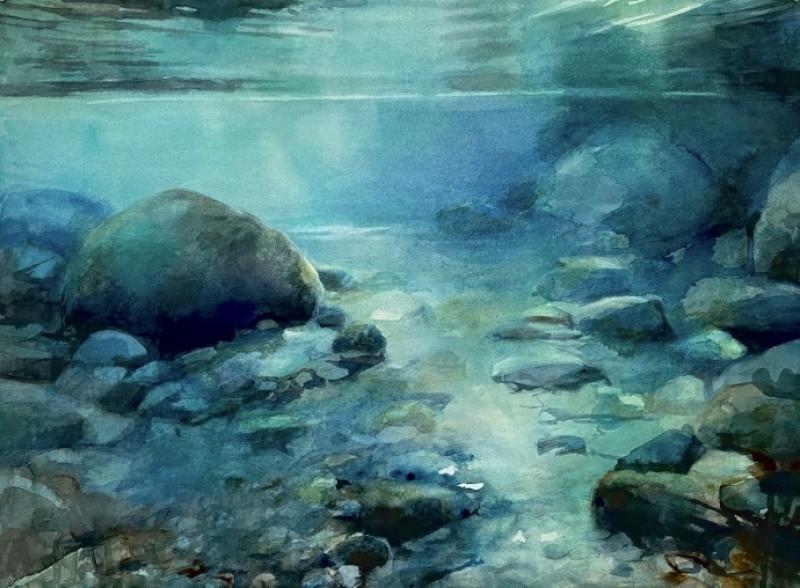 Anette Gustafsson, "i viken", akvarell 56x76 cm, 2025