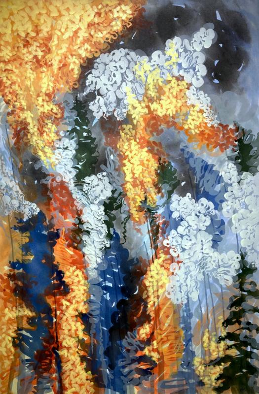 Petra Kaminen Mosher, Smoke Mosaic, acrylic paint on stretched canvas, 120 cm x 80 cm, 2025