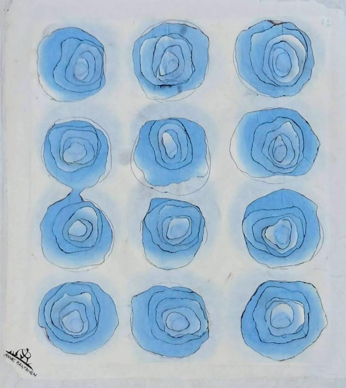 TULIKUKKIA,  Anne Rantanen, sekatekniikka, riisipaperin poltto kerroksittain, 35 x 40 cm, vuosi 2012