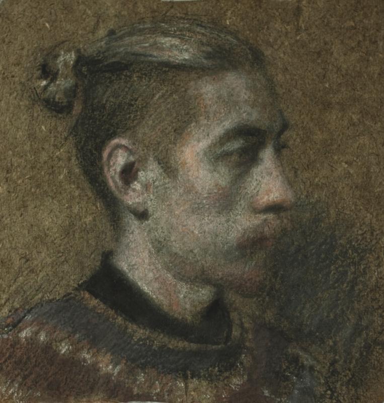 Eddie - på handgjort nässelpapper med handgjorda lokala pigment, allt hittad inom en kort promenad från mitt hus.  Ca. 25 x 25 cm. Tecknad från livet.