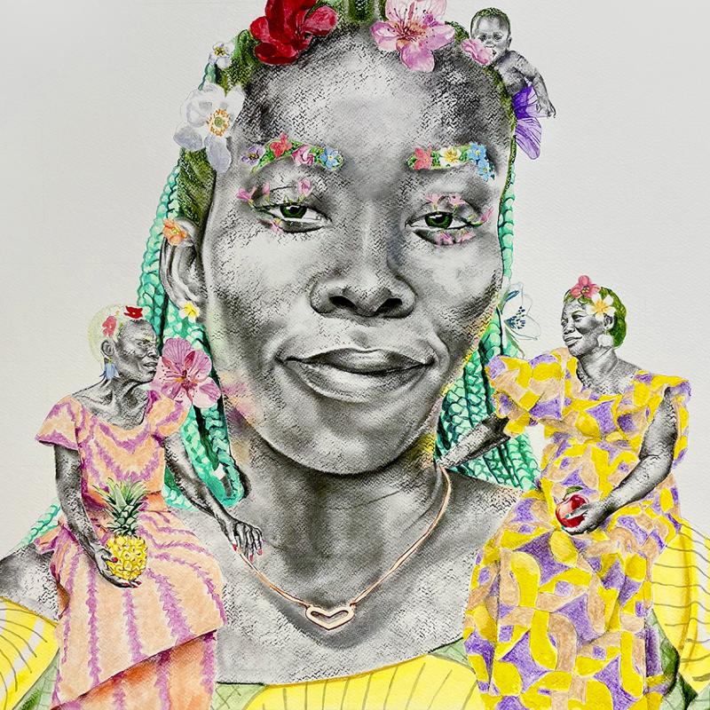 Aino Keinänen, Kaukana mutta lähellä, sekatekniikka paperille, 62 x 92 cm, 2026