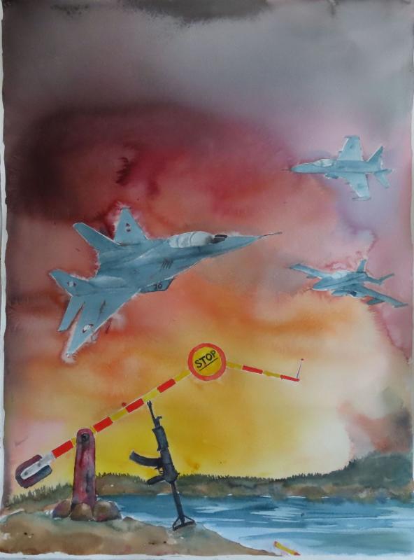 Risto Kannisto, Alea Iacta Est, akvarelli, 56x76, 2025