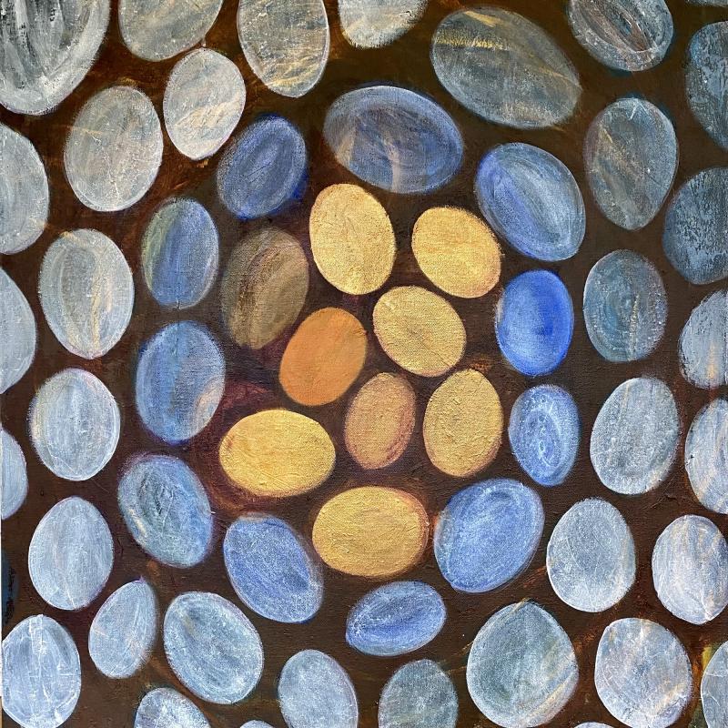 Sex guldägg, blandteknik på duk, 60x80cm