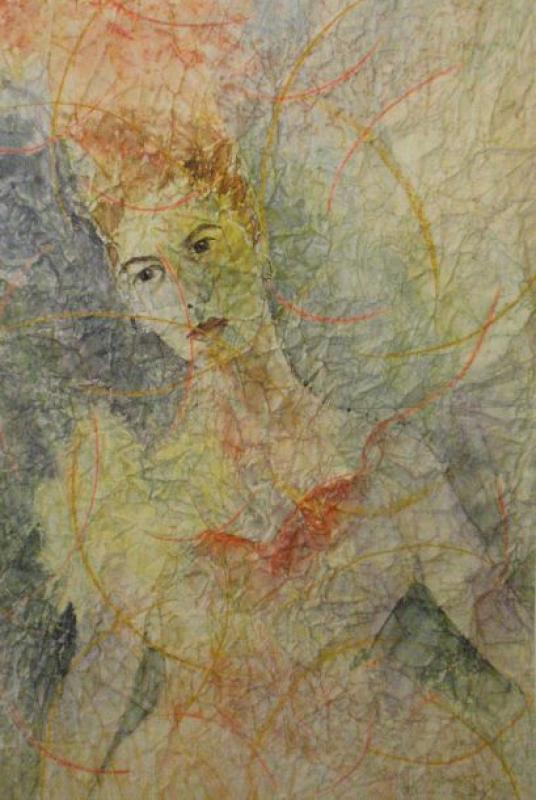 En dansare, vattenfärg och kritor