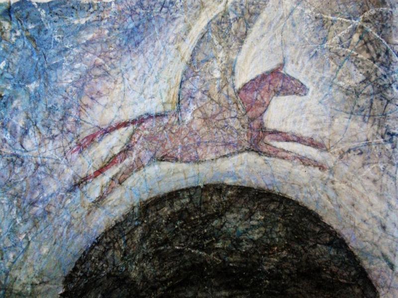 Vattenfärg med kritor.