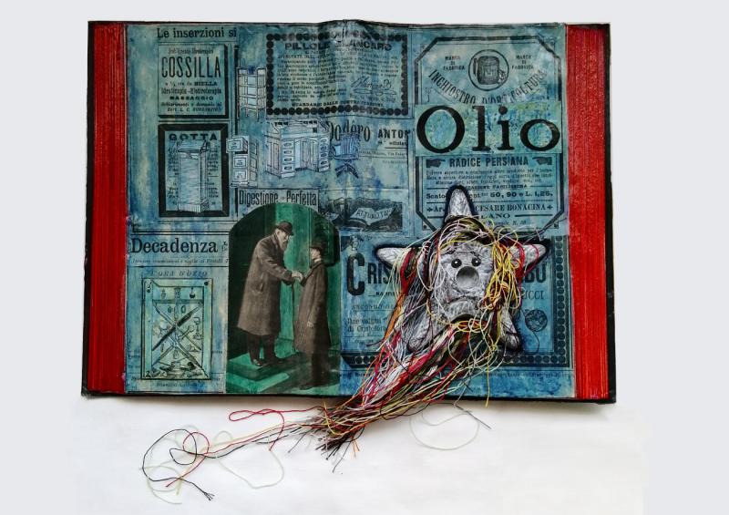 Odradek, 2023, 222x30, sekatekniikka vanha kirja