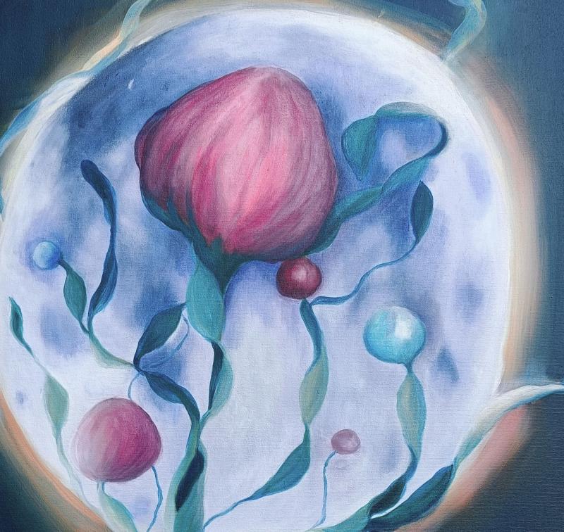 Kuusisto, Tiina, Flower Moon, öljy kankaalle, 92x73 cm, 2025