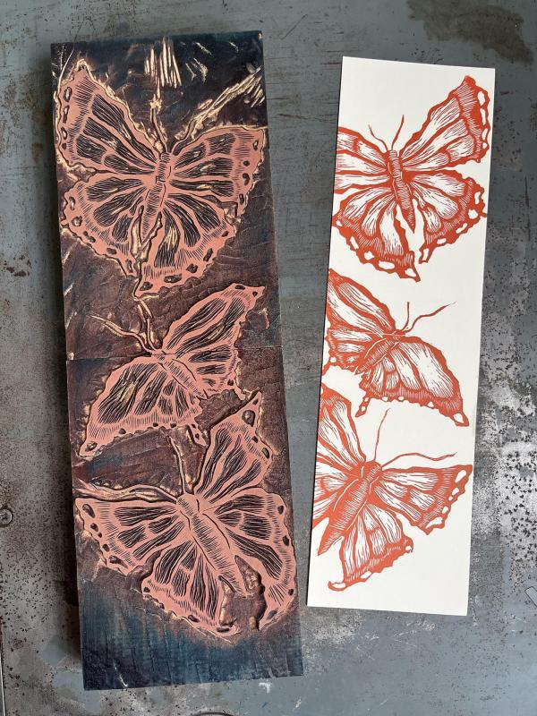 Mariana Ramos Ortiz, Butterflies, linoleum print on letterpress, 2022
