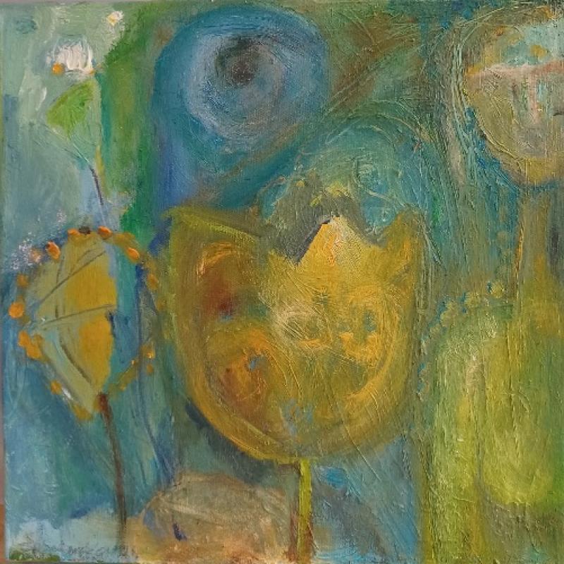 Suvi Laine-Karsten, Läsnäoleva, vv.2025, 40x40cm, öljymaalaus kankaalle