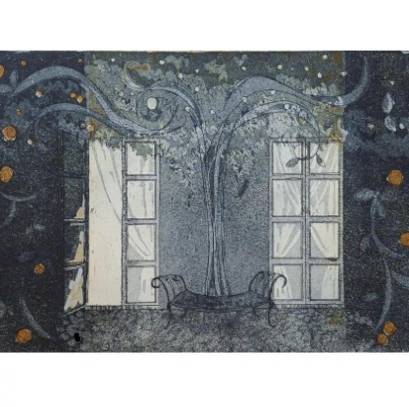 Tuula Tuononen, Alla appelsiinipuun, viivasyövytys ja akvatinta, 2009