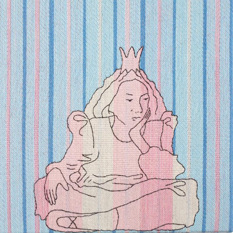 Sari Kettunen, Yksityiskohta teoksesta Prinsessa ja kadonnut pallo, kankaankutominen/tekstiili, 94 x 54 x 5 cm, 2025