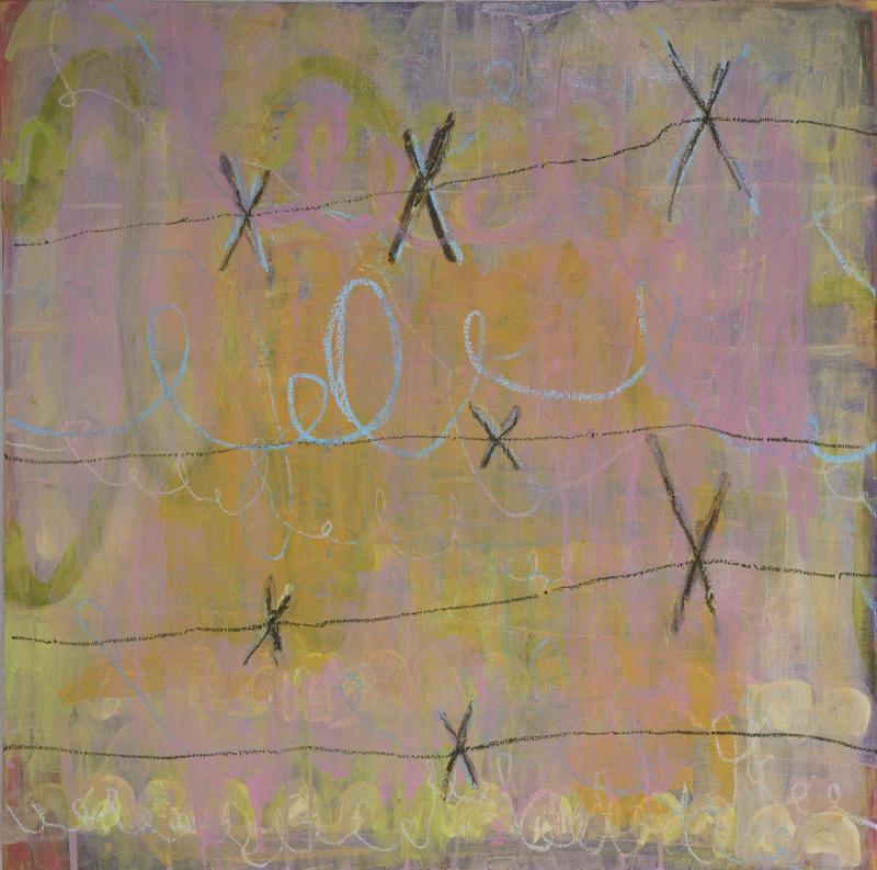 Valtakunnan raja, 2025, akryyli, öljy ja öljypastelli kankaalle, 90 x 95 cm