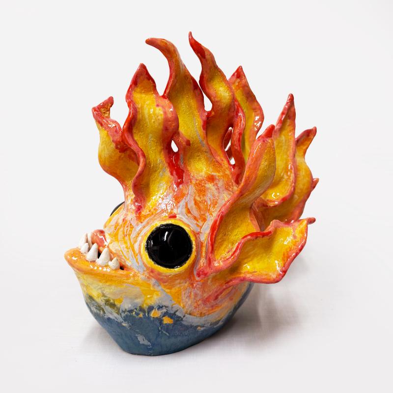 Flammafisk, 2026, keramik,  29 x 32 x 18 | Roihukala, 2026, keramiikka,  29 x 32 x 18 |  Blazefish 2026, ceramicks  29 x 32 x 18