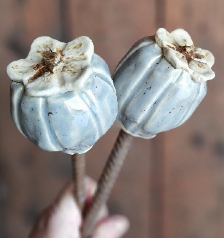 Vallmofrökapslar. Keramik. 10 cm. År 2025. Kajsa Lassander.