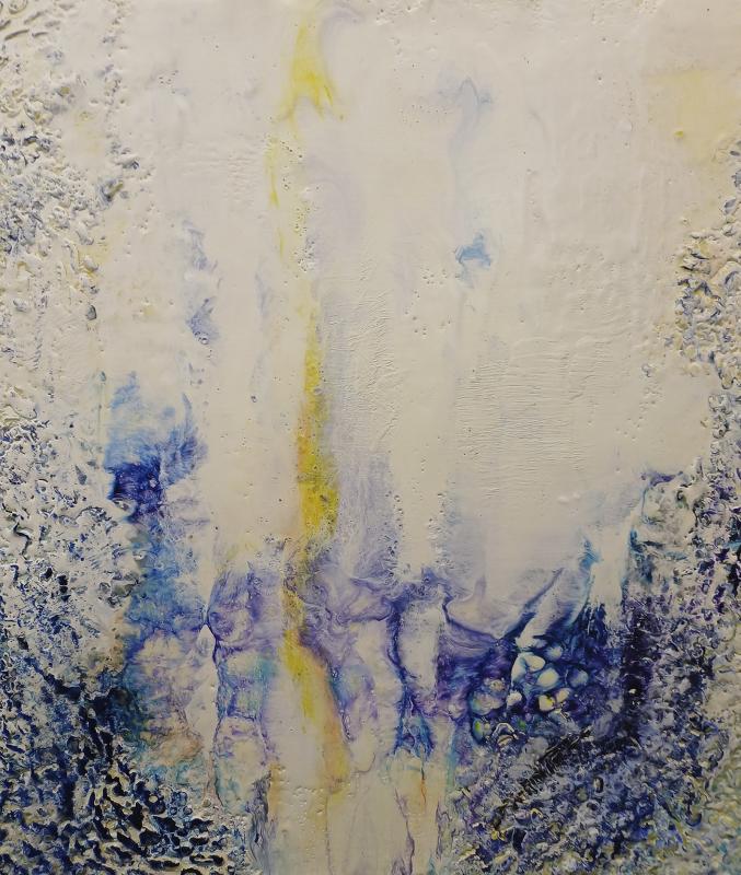 Sari-Aino Tolonen, "Valon magiaa", encaustic vanerille, 60 x 50 cm, 2023