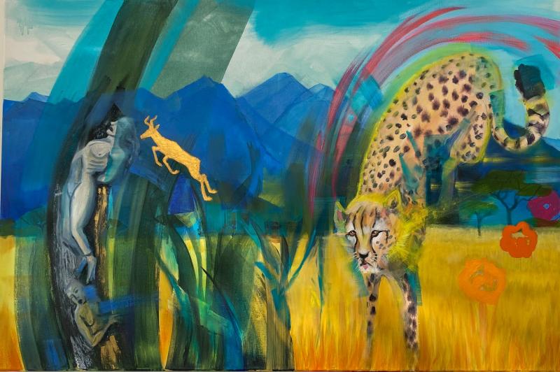 Muistin sirpaleita, sekatekniikka kankaalle 100 x 150 cm, 2026