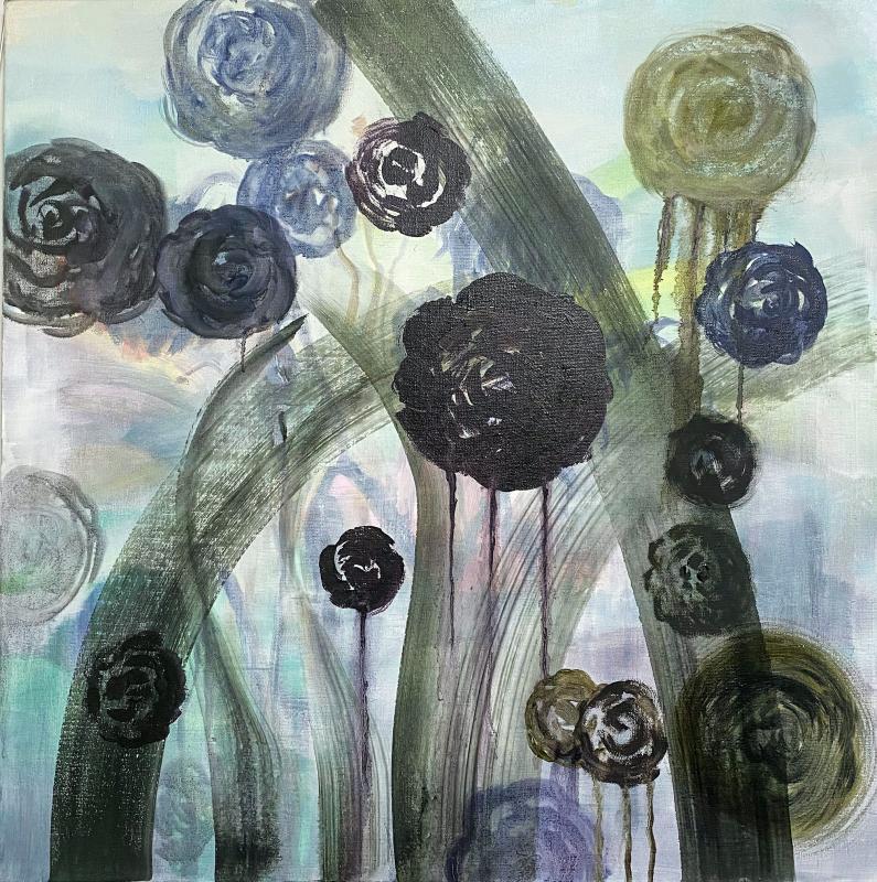 les Fleurs du mal, sekatekniikka kankaalle 80 x 80cm, 2025