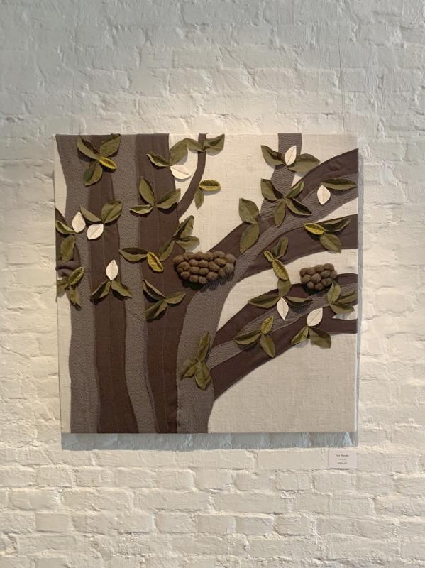 Sekatekniikka pellavalle, 100x100cm