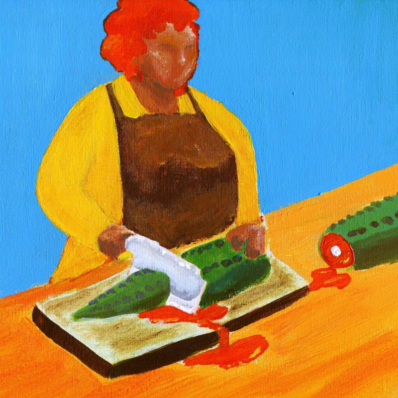 Krokodilsvans slakterskan i skjulet, akryl, 2023