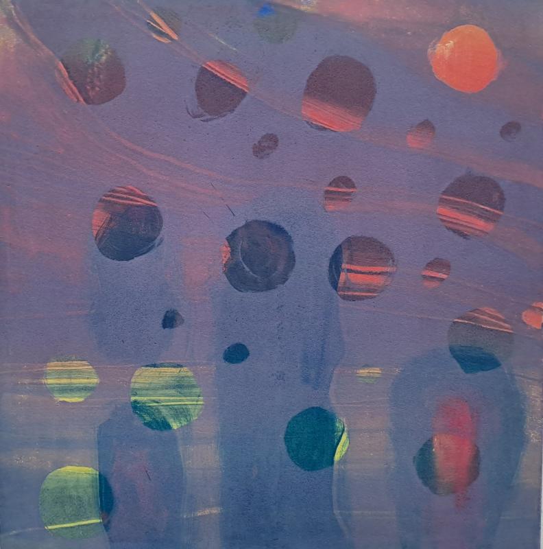 Tuija Arina-Sundelin, Mielen kuplat, monotypia, 25x25, 2025