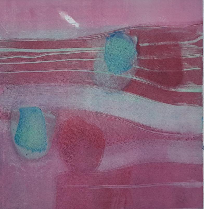 Tuija Arina-Sundelin, Karkkipäivä, monotypia, 25x25, 2025