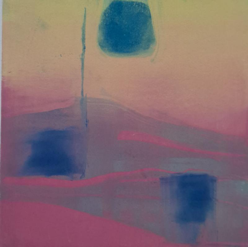 Tuija Arina-Sundelin, Matkan varrella, monotypia, 25x25, 2025