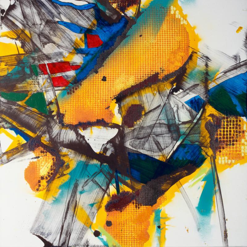 Field Lines No 2, 2024, akryyli, muste, grafiitti, hiekka ja spraymaali kankaalle